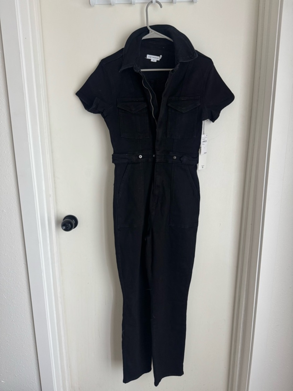 Good American Black Short-Sleeve Utility Jumpsuit